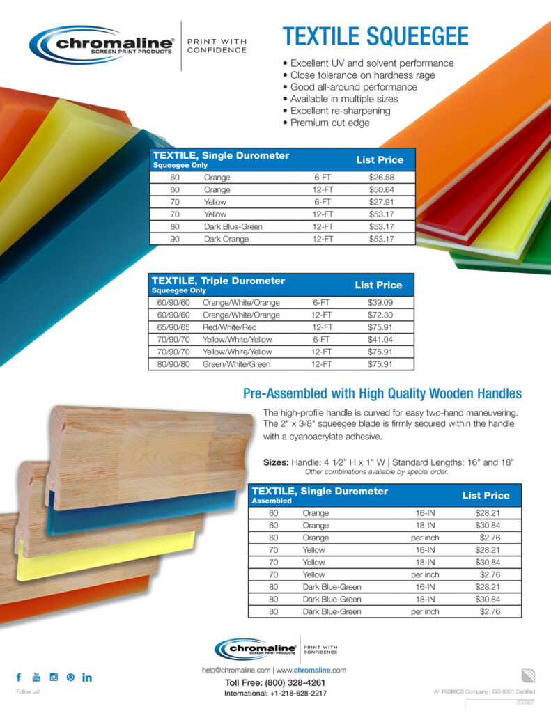 Chromaline Screen Printing Squeegees